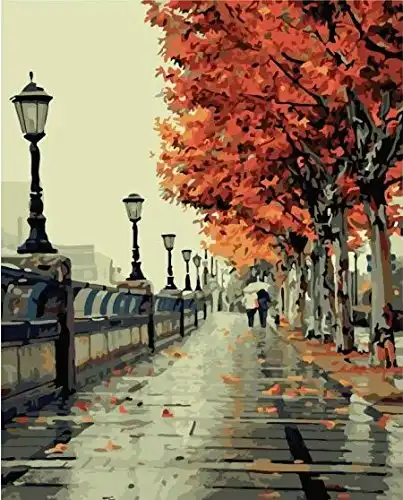Framed Canvas of Paint by Numbers Kit - Romantic Love Autumn 16x20 inch