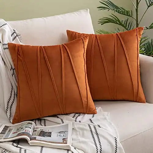 Orange Striped Velvet 18x18" Throw Pillow Covers, Set of 2