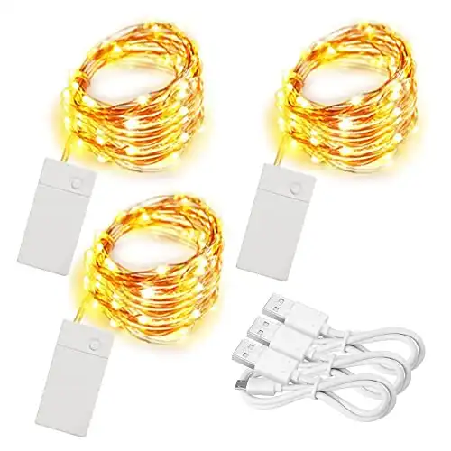 3 Pack Rechargeable 10ft 30 LED Fairy Lights, 4 Modes, Battery and USB Cable Included