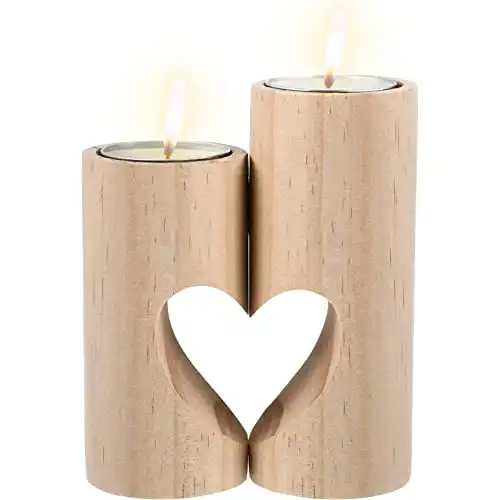 Wooden Heart Tealight Candle Holders, Set of 2