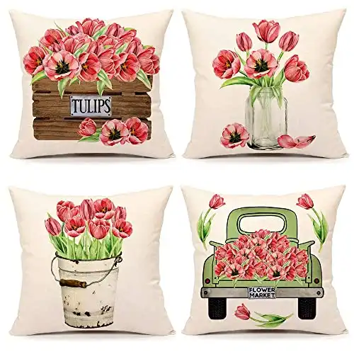 Spring Tulips Pillow Covers, 18x18, Set of 4
