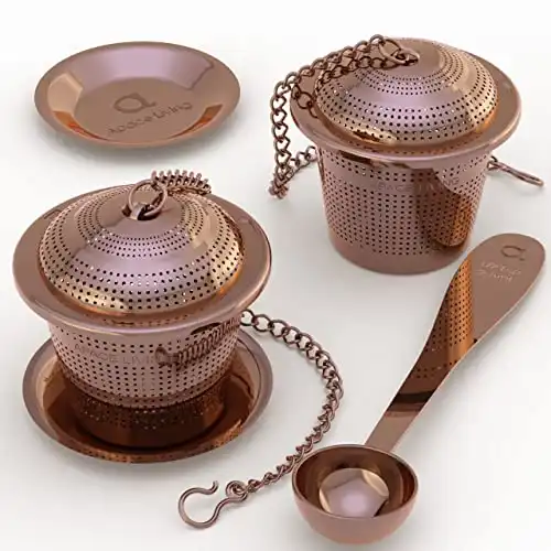 Loose Leaf Tea Infuser (Set of 2) with Tea Scoop and Drip Tray