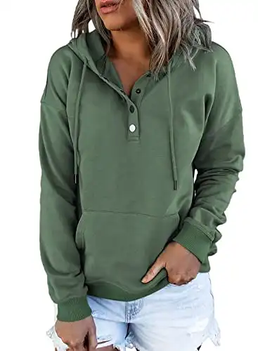 Hooded Button Collar Drawstring Hoodie