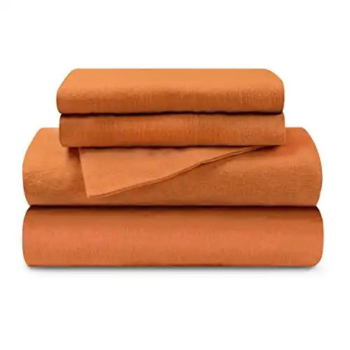 Cotton Flannel Solid Pattern Bed Sheet Set, Pumpkin