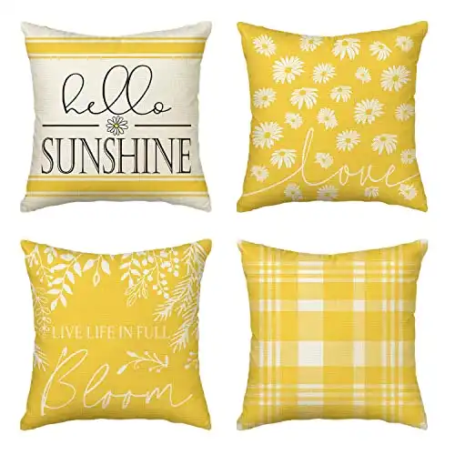 Hello Sunshine Throw Pillow Covers, 18x18, Set of 4