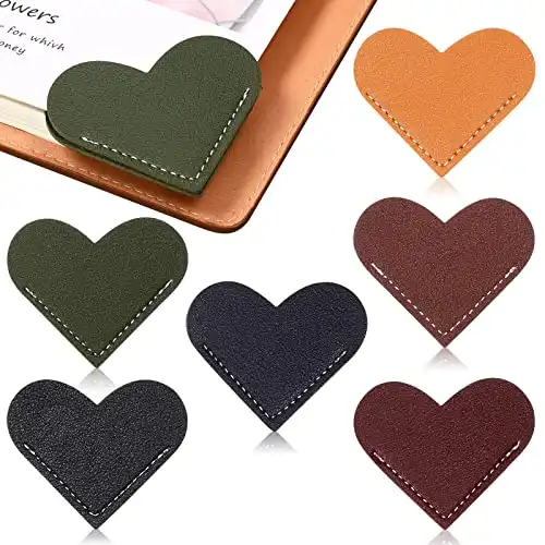6 Piece Leather Heart Bookmark Set