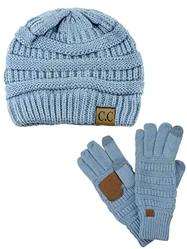 C.C. Soft Stretch Cable Knit Beanie & Gloves