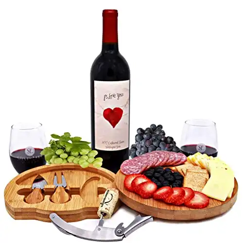 Cheese Board Set with Wine opener and Cutlery in Slide-Out DraweCharcuterie Board and Serving Tray